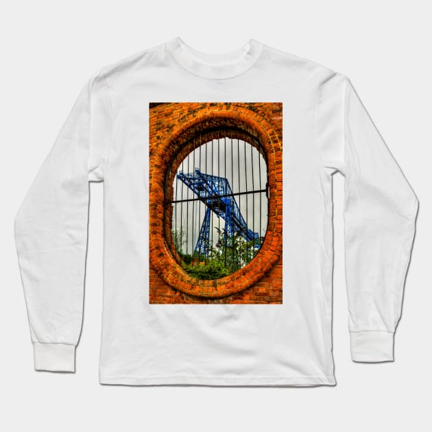 Tees Transporter Bridge Viewed Through Wall Space Long Sleeve T-Shirt by axp7884